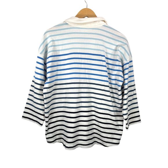 LL Bean Women's Heritage Mariner Top, Splitneck Polo Three-Quarter-Sleeve Stripe - Picture 3 of 6